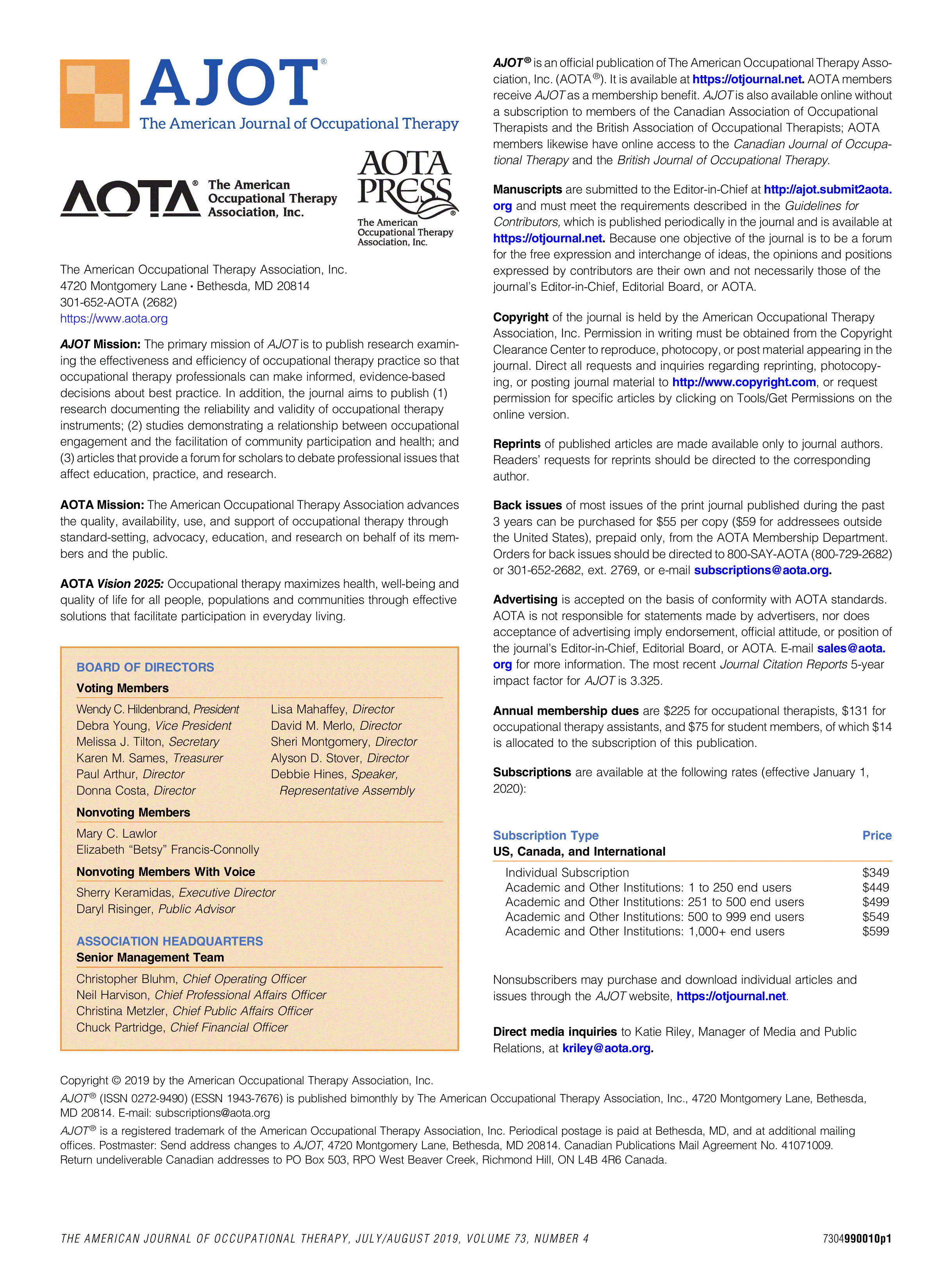 First page of Masthead