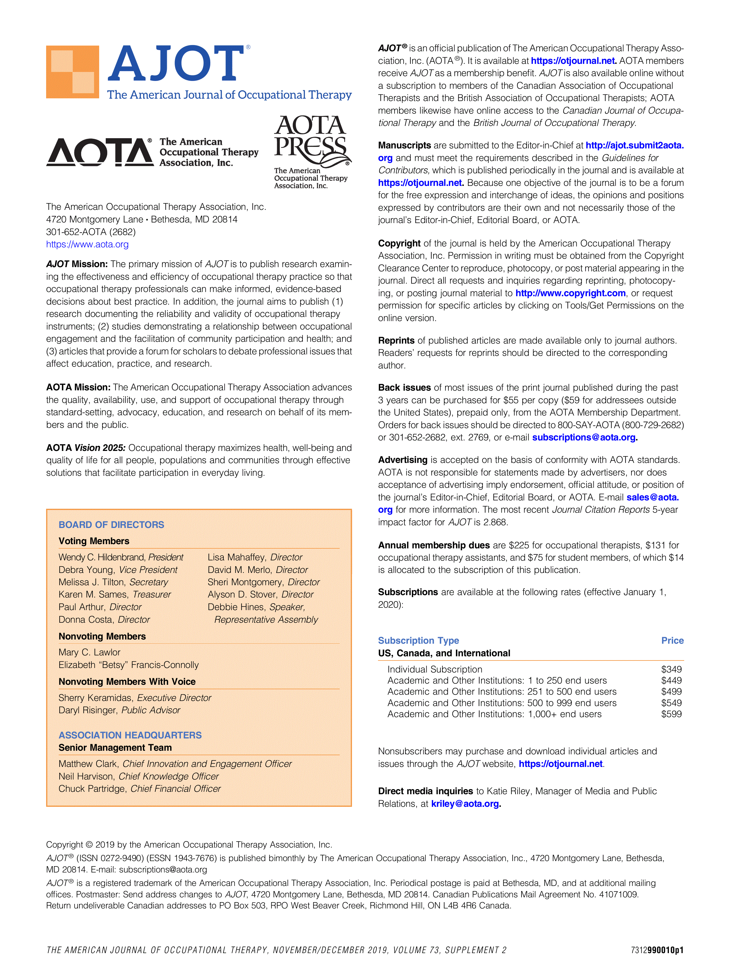 First page of Masthead