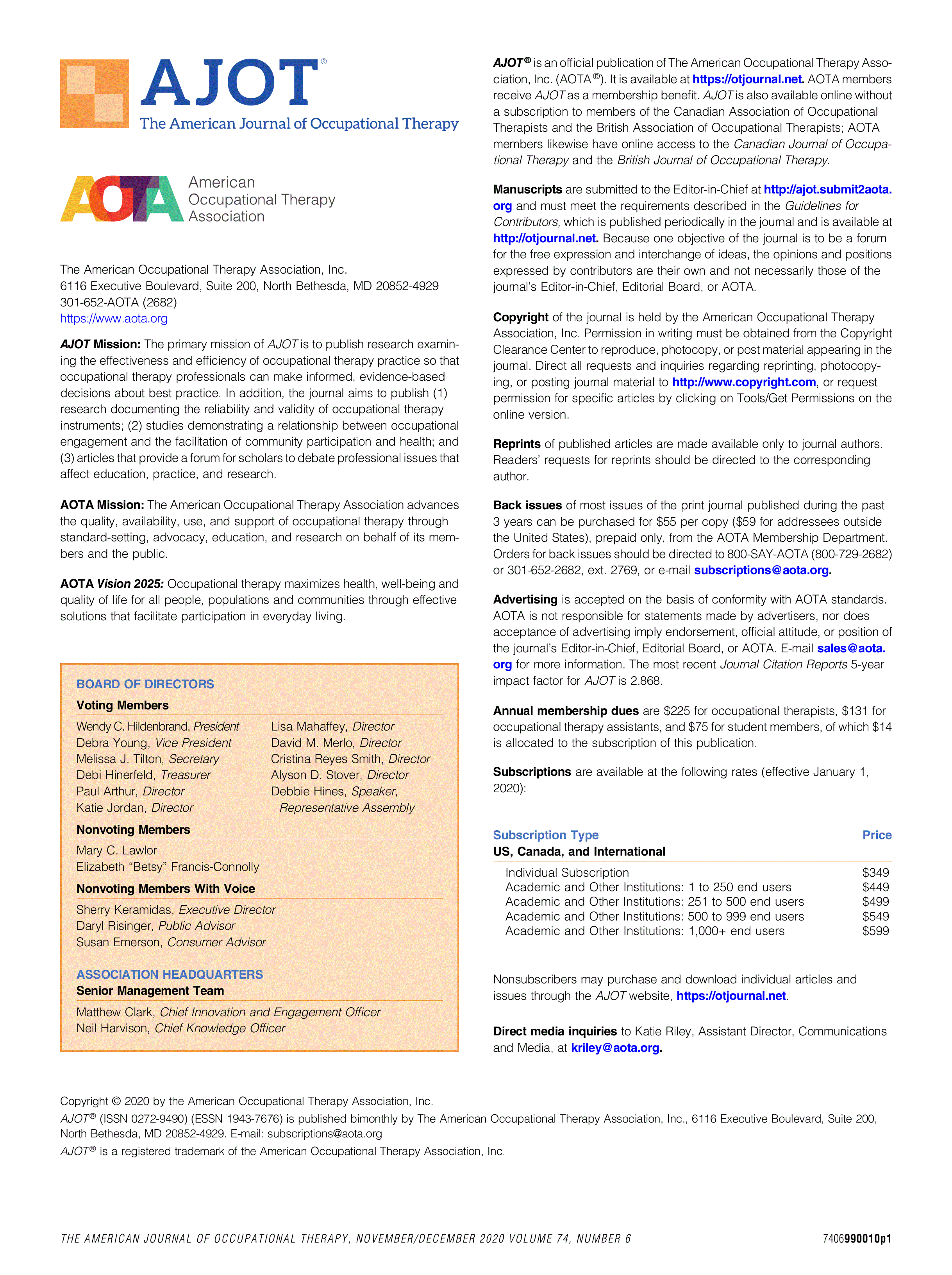 First page of Masthead