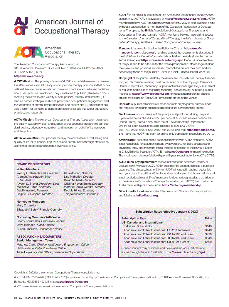 Masthead The American Journal of Occupational Therapy American